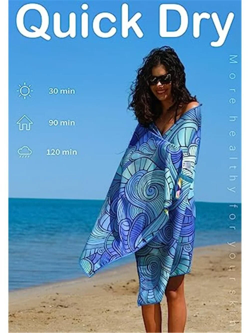 Thin Lightweight Microfiber Beach Towel Sand Free Quick Dry Absorbent Compact
